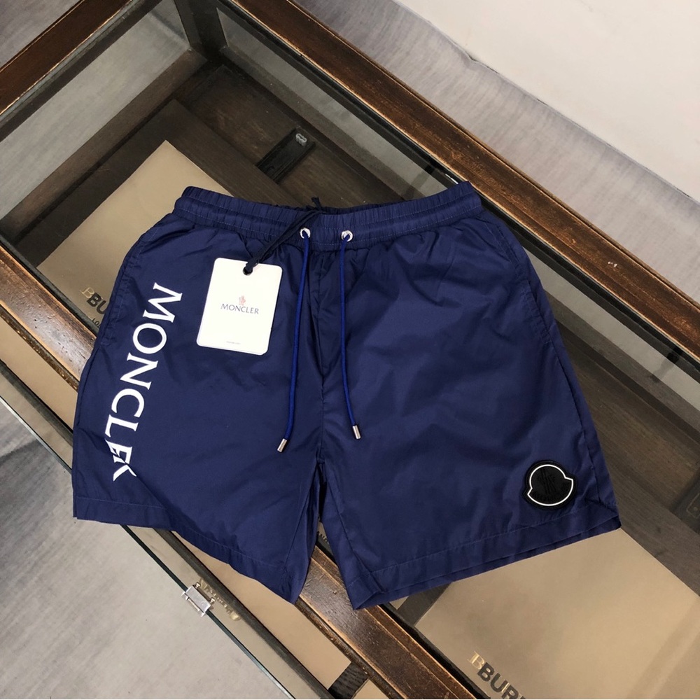 Moncler Deep Blue Athletic Swim Shorts with Side Logo